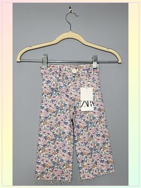 ZARA Kids Pink Floral Wide-Leg Jeans